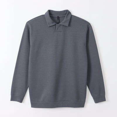 Ribbed cardboard knit key neck polo shirt unisex