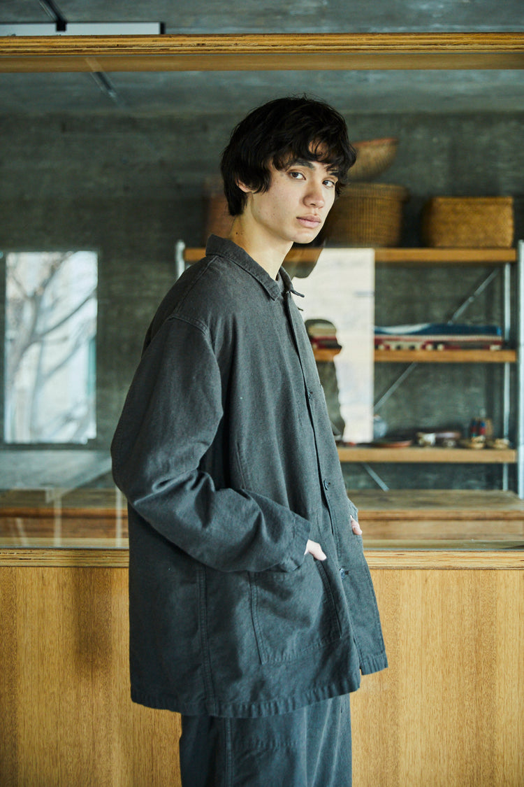 orslow  COTTON LINEN MOLESKIN RELAX FIT SIMPLE WORK JACKET CHARCOAL GRAY