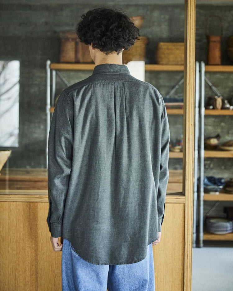 orslow   STANDARD BUTTON DOWN SHIRT SOFT SUBTLY BRUSHED MINI CHECK CHARCOAL GRAY
