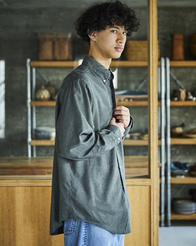 orslow   STANDARD BUTTON DOWN SHIRT SOFT SUBTLY BRUSHED MINI CHECK CHARCOAL GRAY