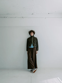 MEYAME  MERINO WOOL STRIPE SIDE LINE WIDE PANTS BROWN