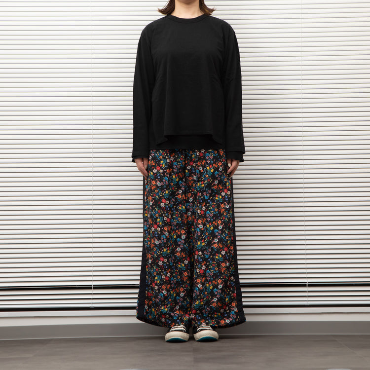 MEYAME / SIDE LINE WIDE PANTS (FLOWER) BLACK