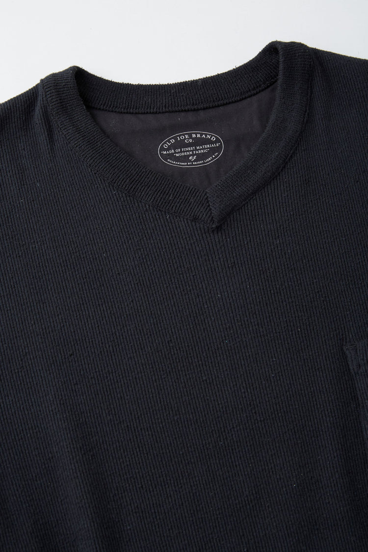 OLD JOE BRAND   V-NECK SILK NEP RIBED TOPS ONYX