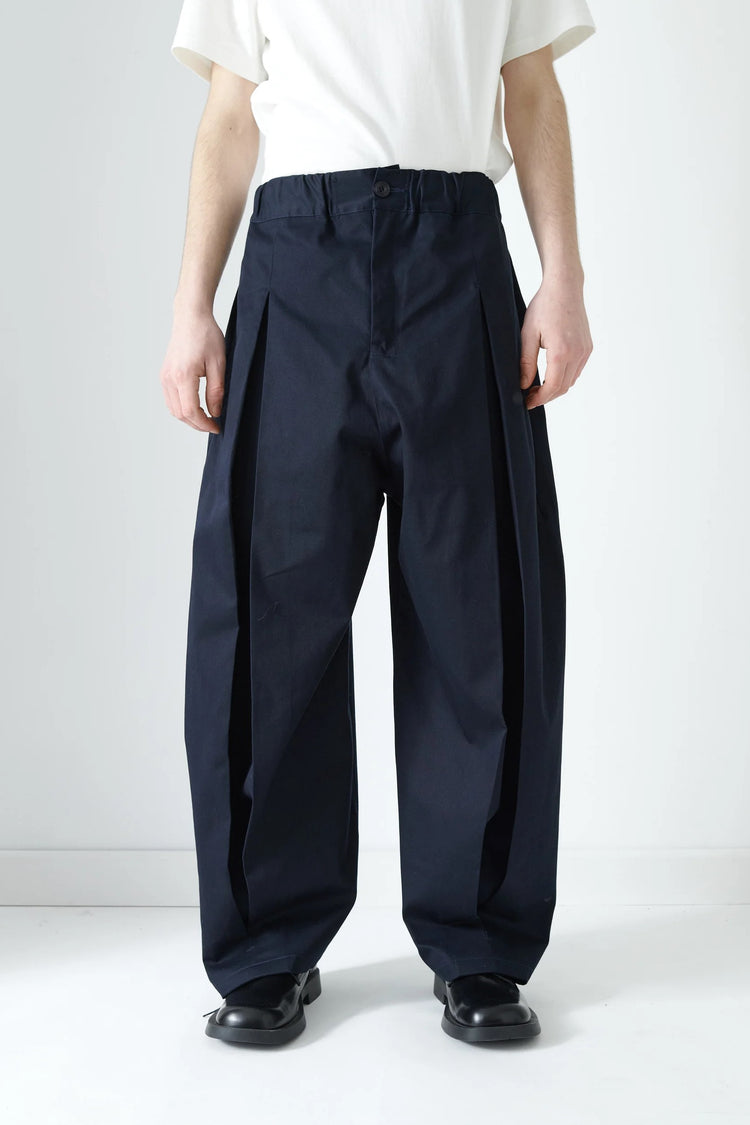 sage NATION  BOX PLEAT TROUSER NAVY
