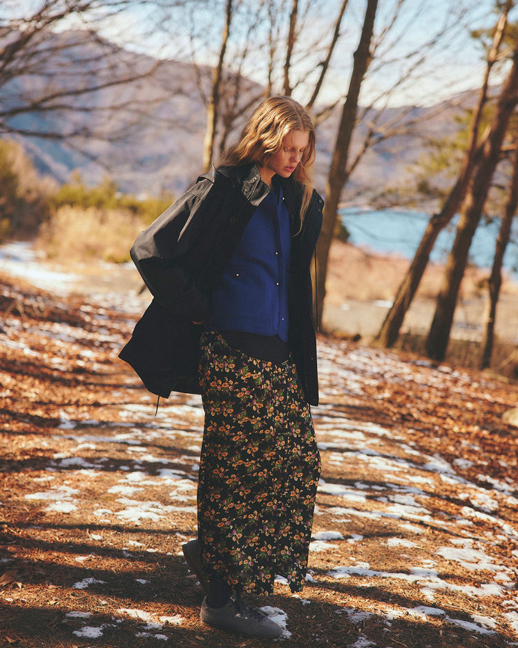 THE SHINZONE / FLOWER BOUQUET PRINTED SATIN SKIRT 07 BLACK