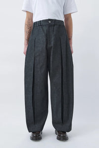 sage NATION  BOX PLEAT TROUSER DENIM RAW BLACK