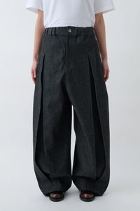 sage NATION  BOX PLEAT TROUSER DENIM RAW BLACK