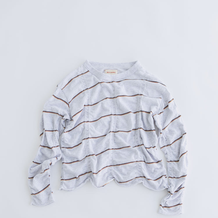 MEYAME / TUCKED JACQUARD BORDER PULLOVER HEATHER GREY