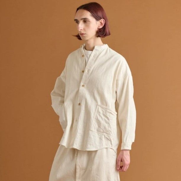 HAVERSACK / C/L Herringbone Band Collar Overshirt