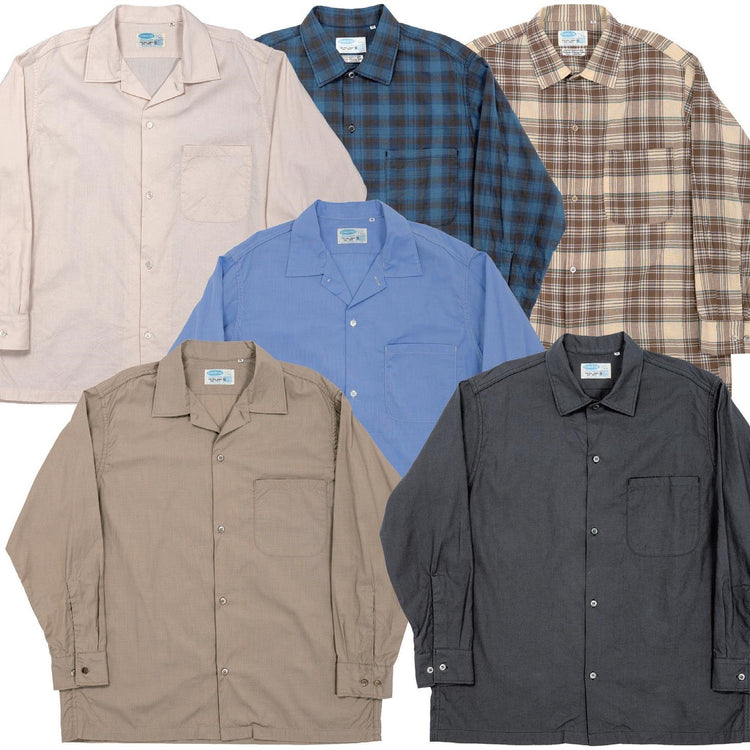 WORKERS / Open Collar Shirt Madras BROWN