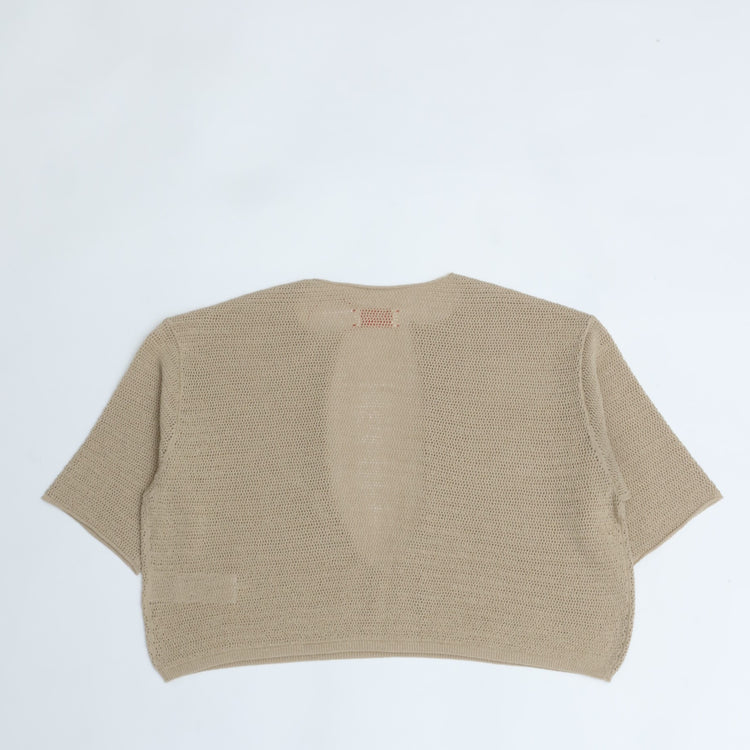 MEYAME / LONG SLIT HALF-SLEEVE KNIT BEIGE