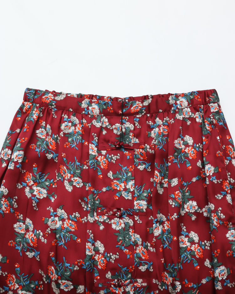 THE SHINZONE / FLOWER BOUQUET PRINTED SATIN SKIRT 24 RED
