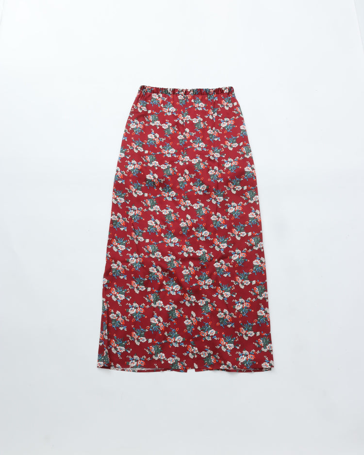 THE SHINZONE / FLOWER BOUQUET PRINTED SATIN SKIRT 24 RED