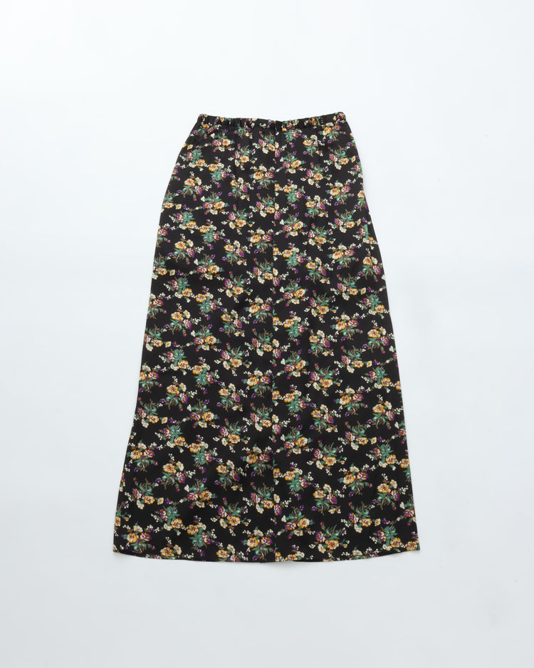 THE SHINZONE / FLOWER BOUQUET PRINTED SATIN SKIRT 07 BLACK
