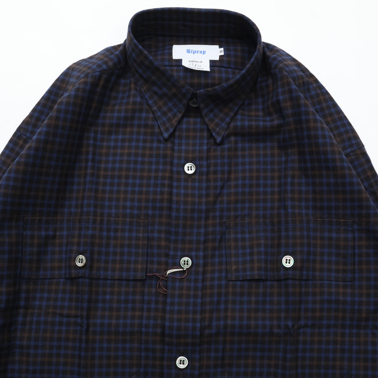 Riprap  FLAP POCKET SHIRT (COTTON VIYELLA) NAVY/BROWN