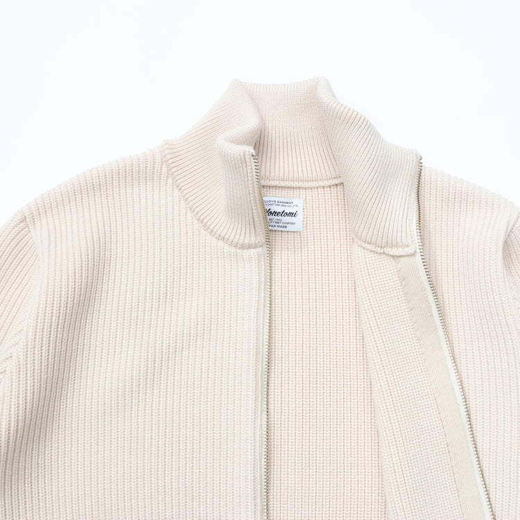 Yonetomi  / EX FINE WOOL RIB KNIT BLOUSON ECRU