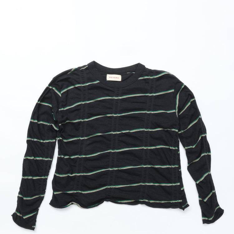 MEYAME / TUCKED JACQUARD BORDER PULLOVER BLACK