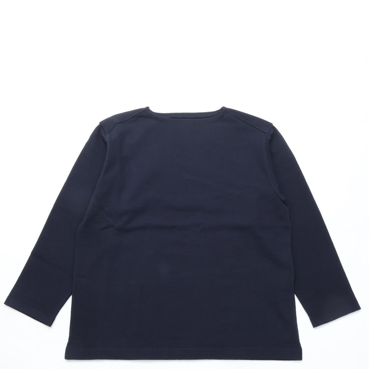 Yonetomi  / WAVE COTTON BASQUE KNIT PULLOVER BOAT NECK NAVY