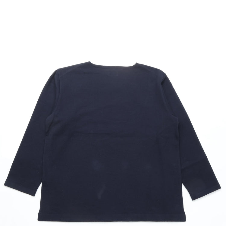 Yonetomi  / WAVE COTTON BASQUE KNIT PULLOVER BOAT NECK NAVY