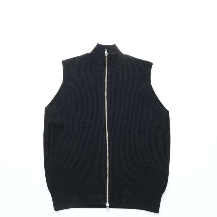 Yonetomi  / MERCERIZED COTTON RIB KNIT VEST BLACK