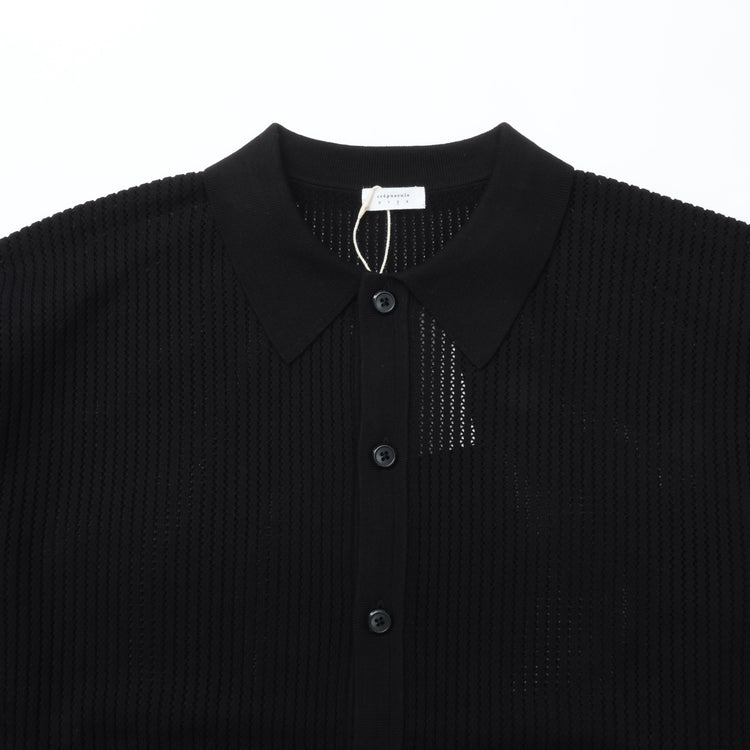 crepuscule / Stripe Mesh Knit Shirt BLACK