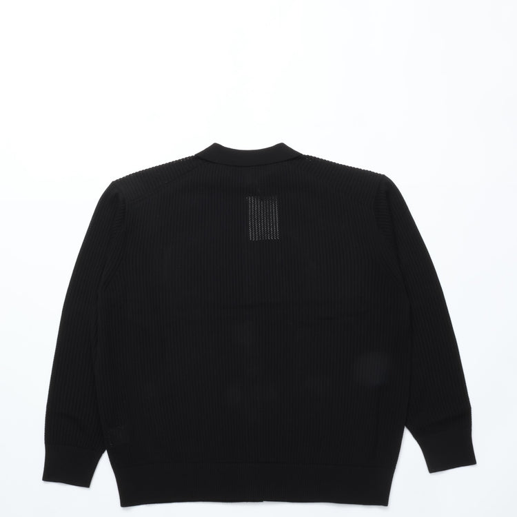 crepuscule / Stripe Mesh Knit Shirt BLACK