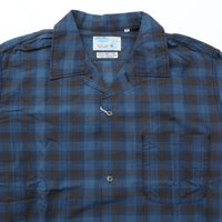 WORKERS / Open Collar Shirt Madras INDIGO