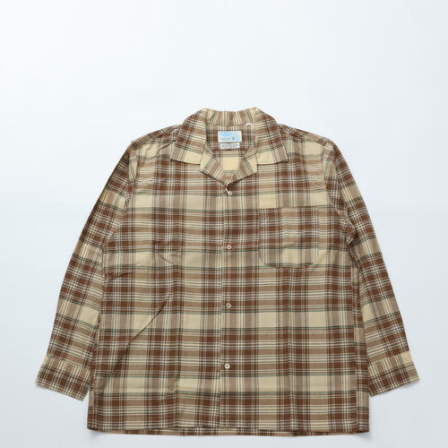 WORKERS / Open Collar Shirt Madras BROWN