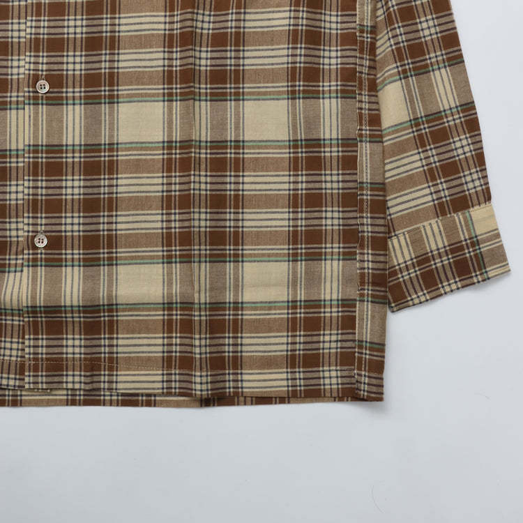 WORKERS / Open Collar Shirt Madras BROWN