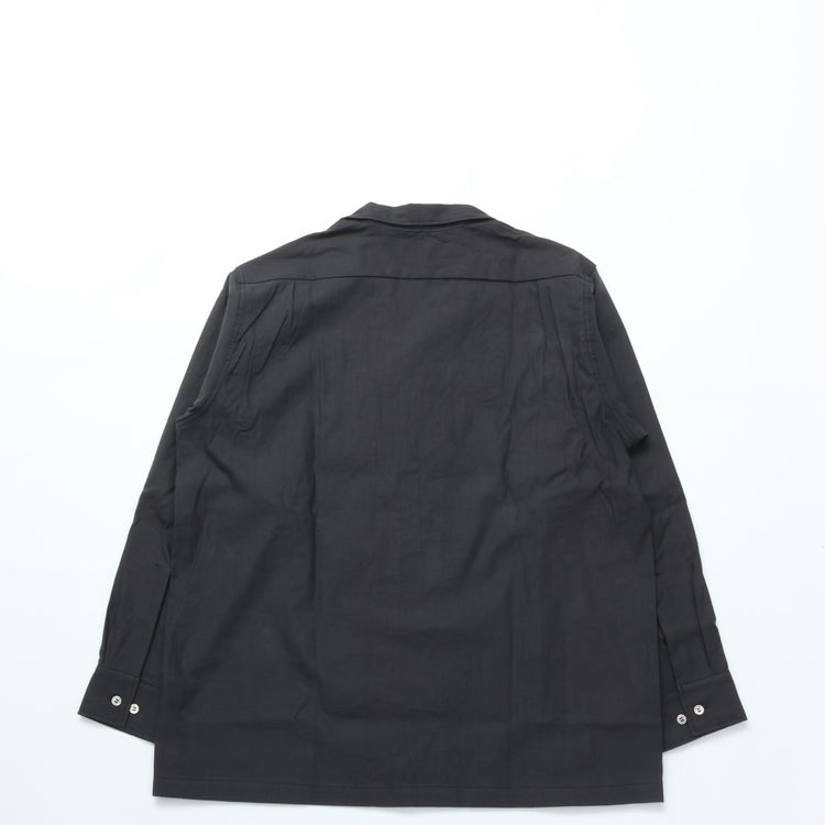 WORKERS / Open Collar Shirt Linen Cotton CHARCOAL