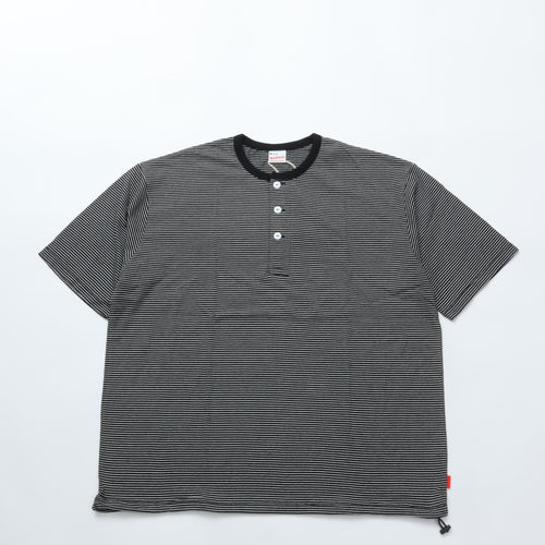 Healthknit / Narrow Border Jersey Wide Henleyneck S/S　BLACK/NATURAL