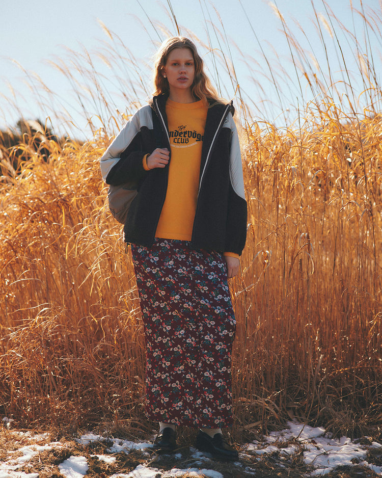 THE SHINZONE / FLOWER BOUQUET PRINTED SATIN SKIRT 24 RED