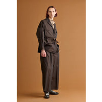 HAVERSACK / 120/2 Chambray High Waist Wide Pants BROWN