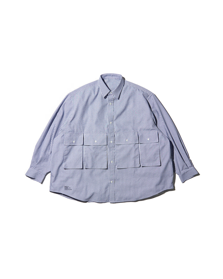 FreshService / DRY OXFORD FLAP POCKET L/S SHIRT BLUE STRIPE