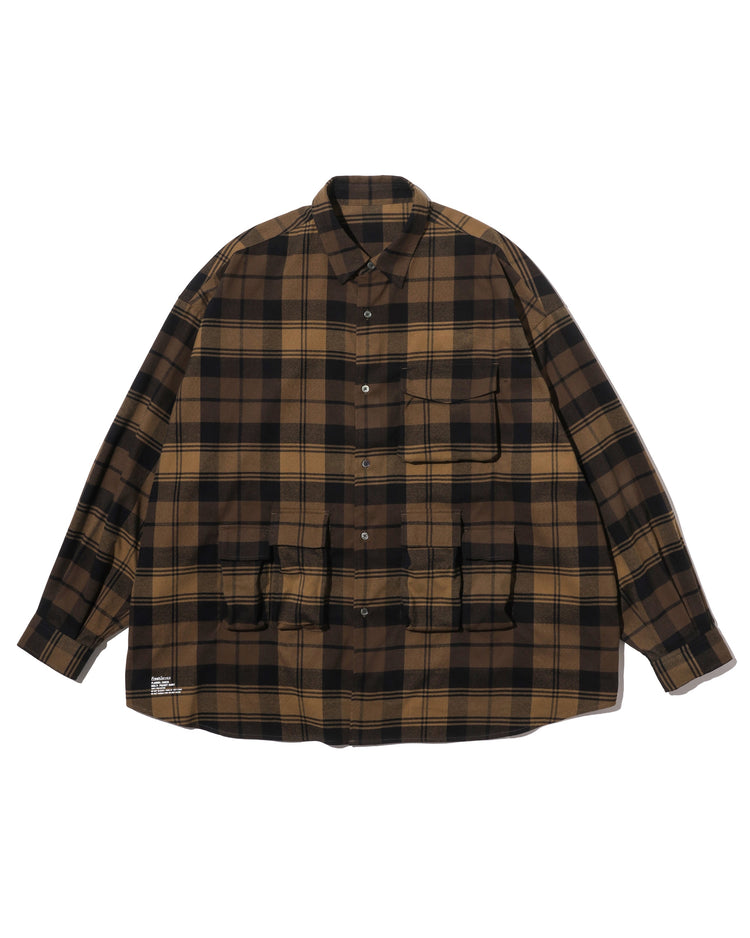 FreshService   FLANNEL CHECK MULTI POCKET SHIRT BROWN