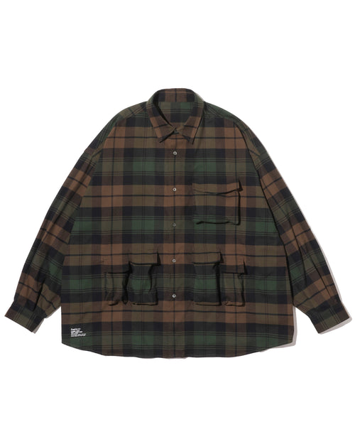 FreshService   FLANNEL CHECK MULTI POCKET SHIRT GREEN