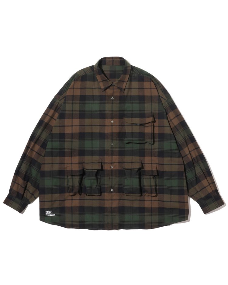 FreshService   FLANNEL CHECK MULTI POCKET SHIRT GREEN