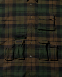 FreshService   FLANNEL CHECK MULTI POCKET SHIRT GREEN