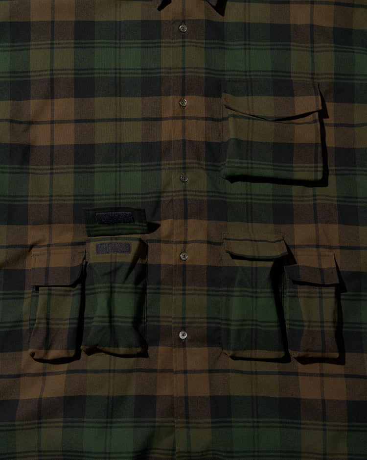 FreshService   FLANNEL CHECK MULTI POCKET SHIRT GREEN