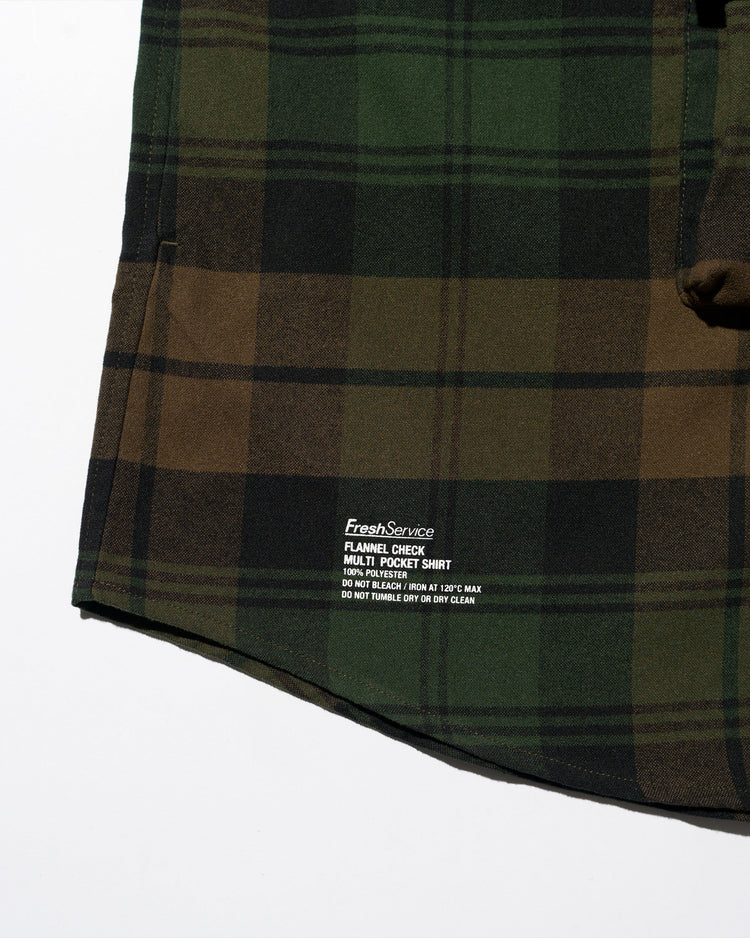 FreshService   FLANNEL CHECK MULTI POCKET SHIRT GREEN
