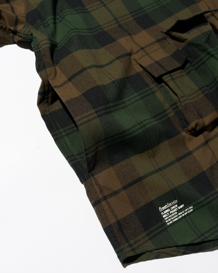 FreshService   FLANNEL CHECK MULTI POCKET SHIRT BROWN