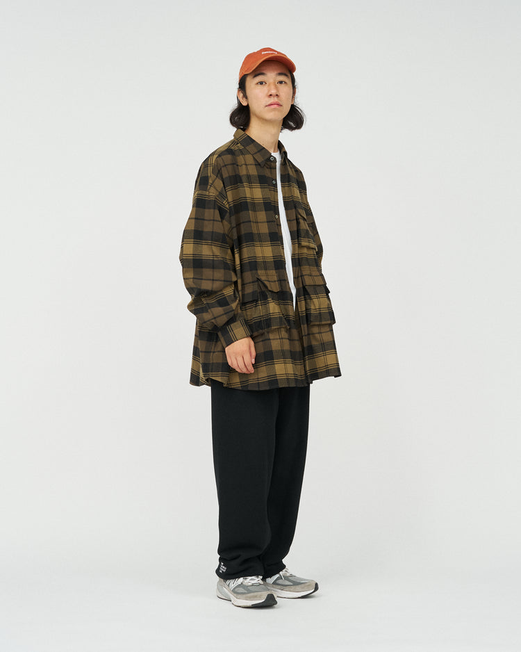 FreshService   FLANNEL CHECK MULTI POCKET SHIRT BROWN