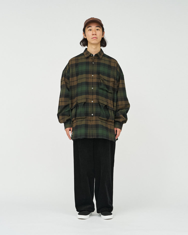 FreshService   FLANNEL CHECK MULTI POCKET SHIRT GREEN