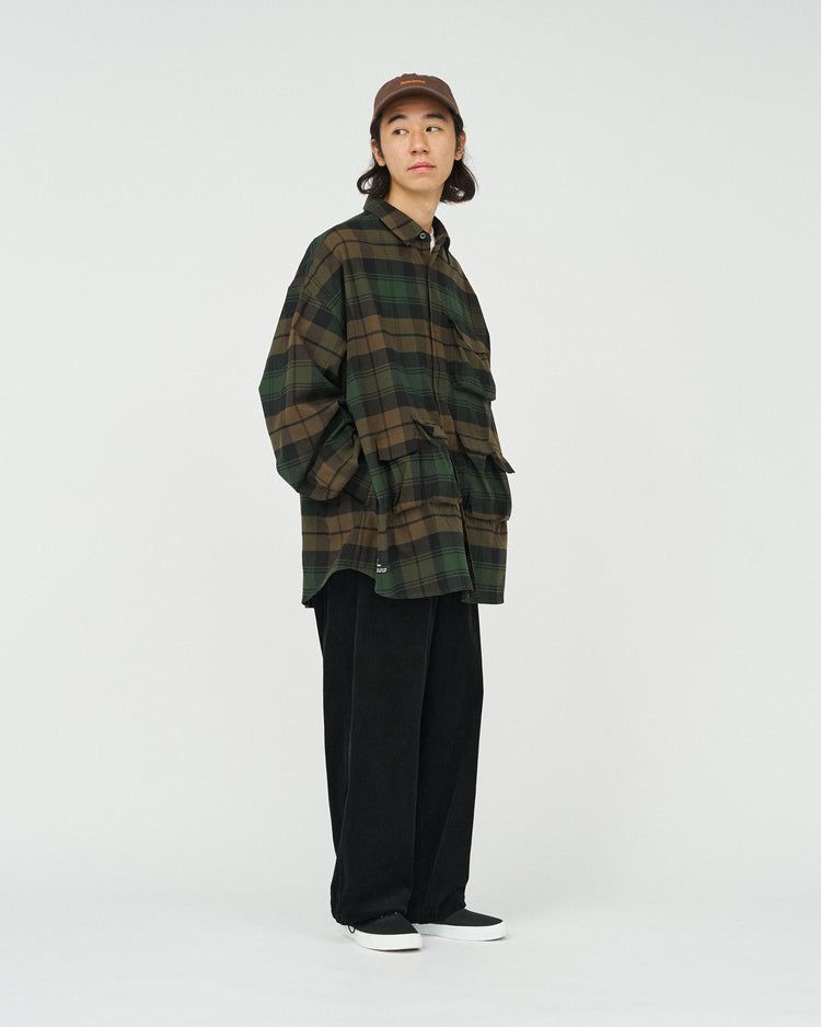 FreshService   FLANNEL CHECK MULTI POCKET SHIRT GREEN
