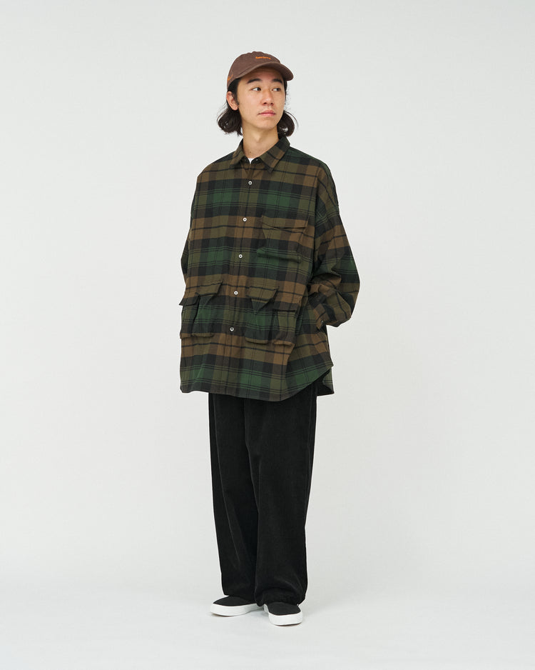 FreshService   FLANNEL CHECK MULTI POCKET SHIRT GREEN