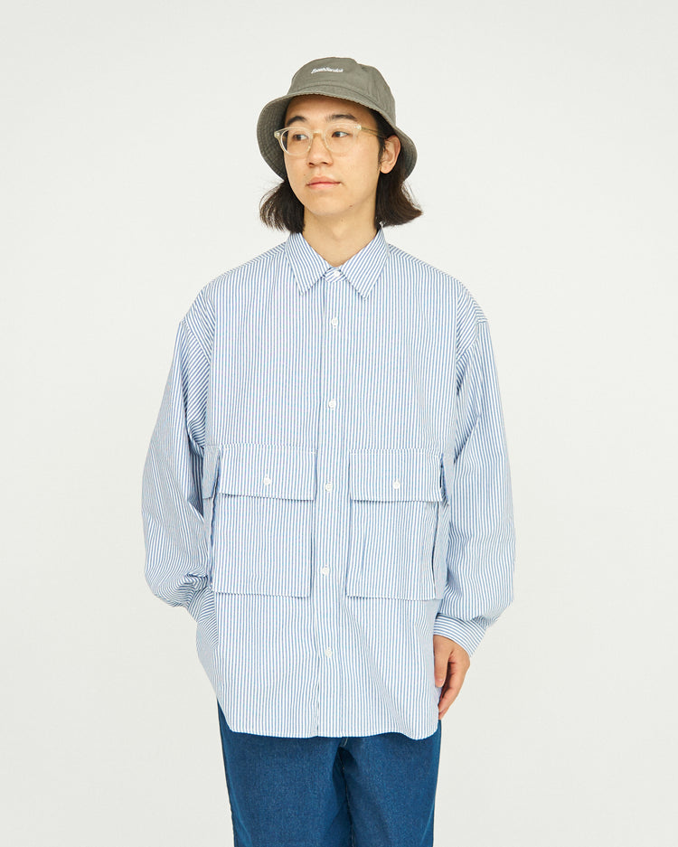 FreshService / DRY OXFORD FLAP POCKET L/S SHIRT BLUE STRIPE