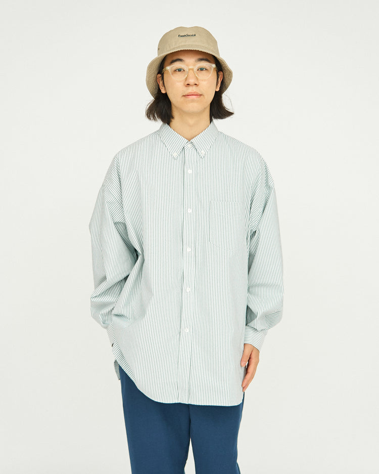 FreshService / DRY OXFORD CORPORATE L/S B.D.SHIRT GREEN STRIPE