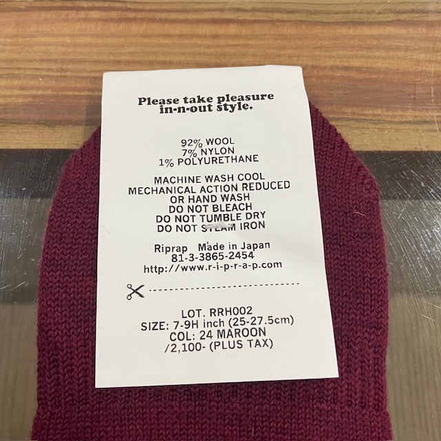 Riprap / NZ MERINO INVISIBLE SOCKS MAROON