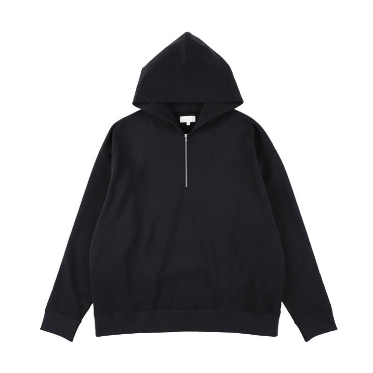 KANEMASA PHIL  28G Cupro Half Zip Hoodie  BLACK(Night Black)