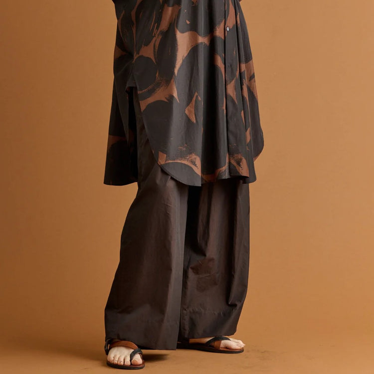 HAVERSACK / 120/2 Chambray High Waist Wide Pants BROWN